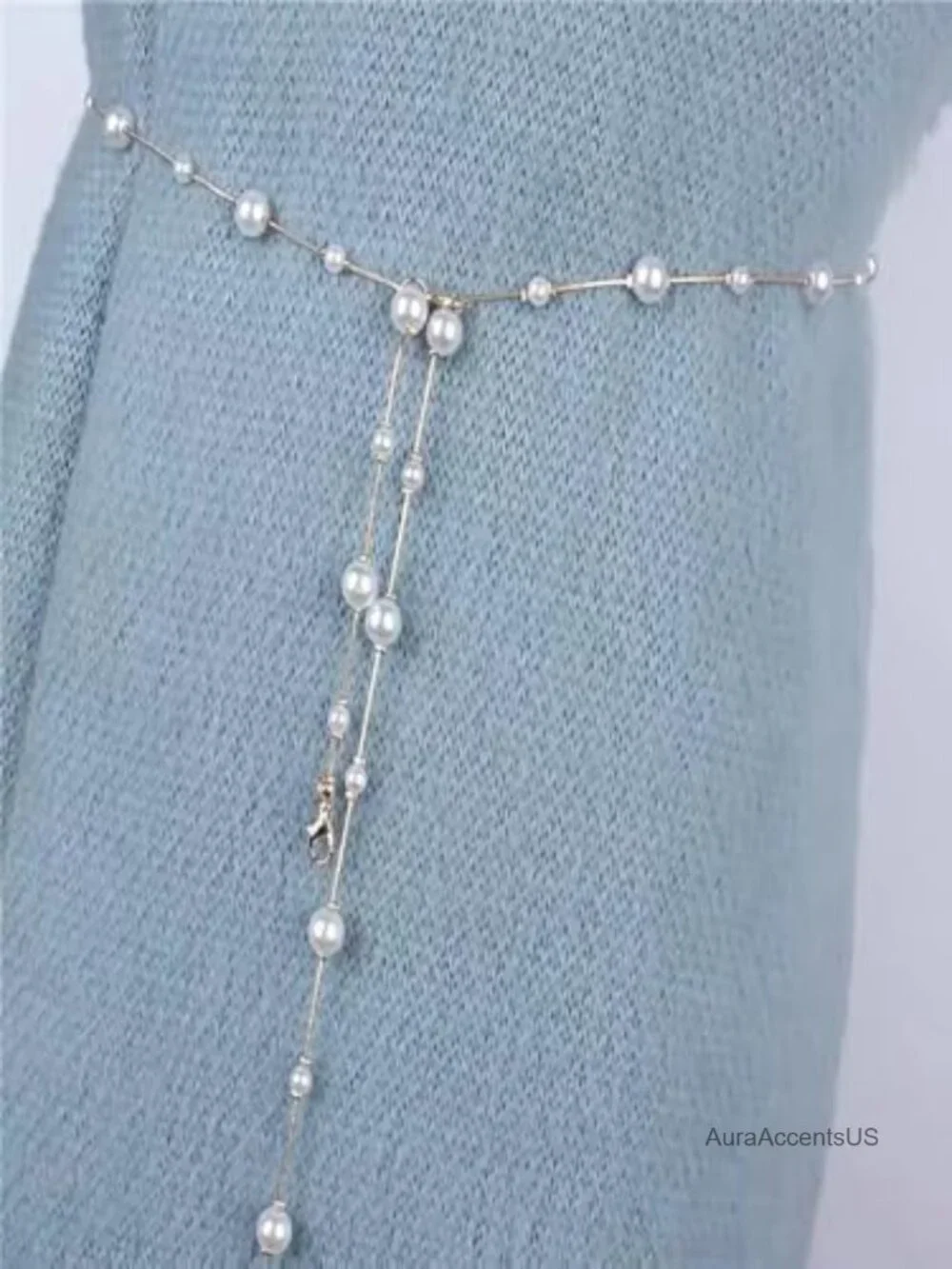 Faux Pearl Waist Chain Belt, Adjustable Gold Chain Belt for Women